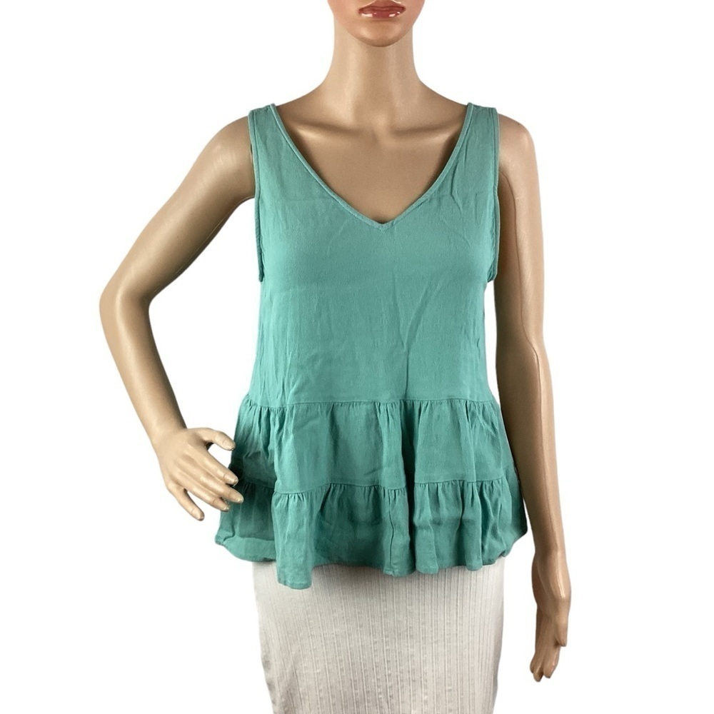 LOFT Tiered Ruffle Shell Size S Light Blue